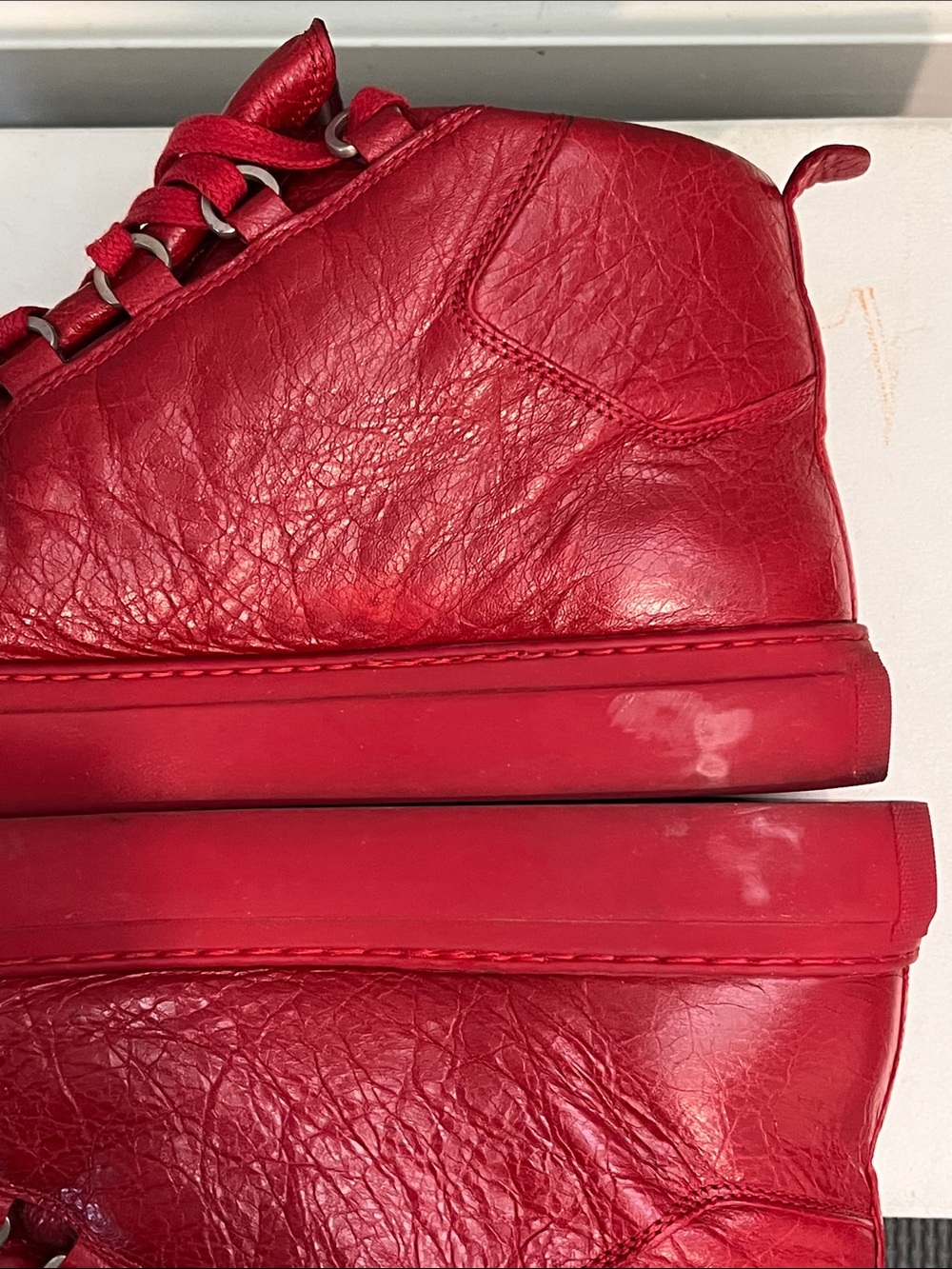 Men’s Balenciaga Red Leather High-Top Sneakers -Size 40 - Picture 14 of 16